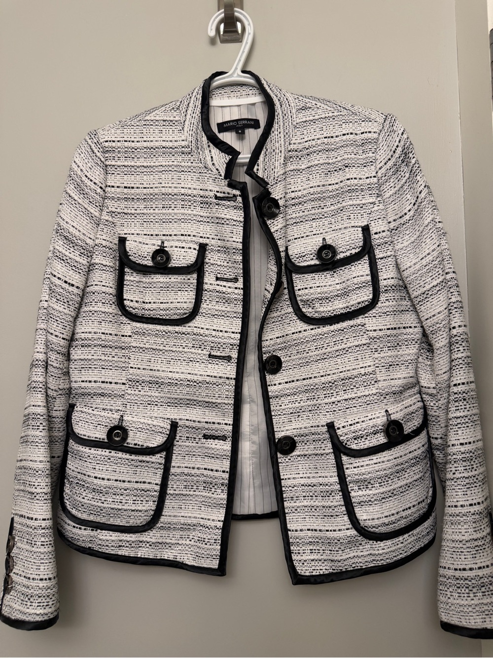 Black and White Tweed Jacket with Contrast Trim